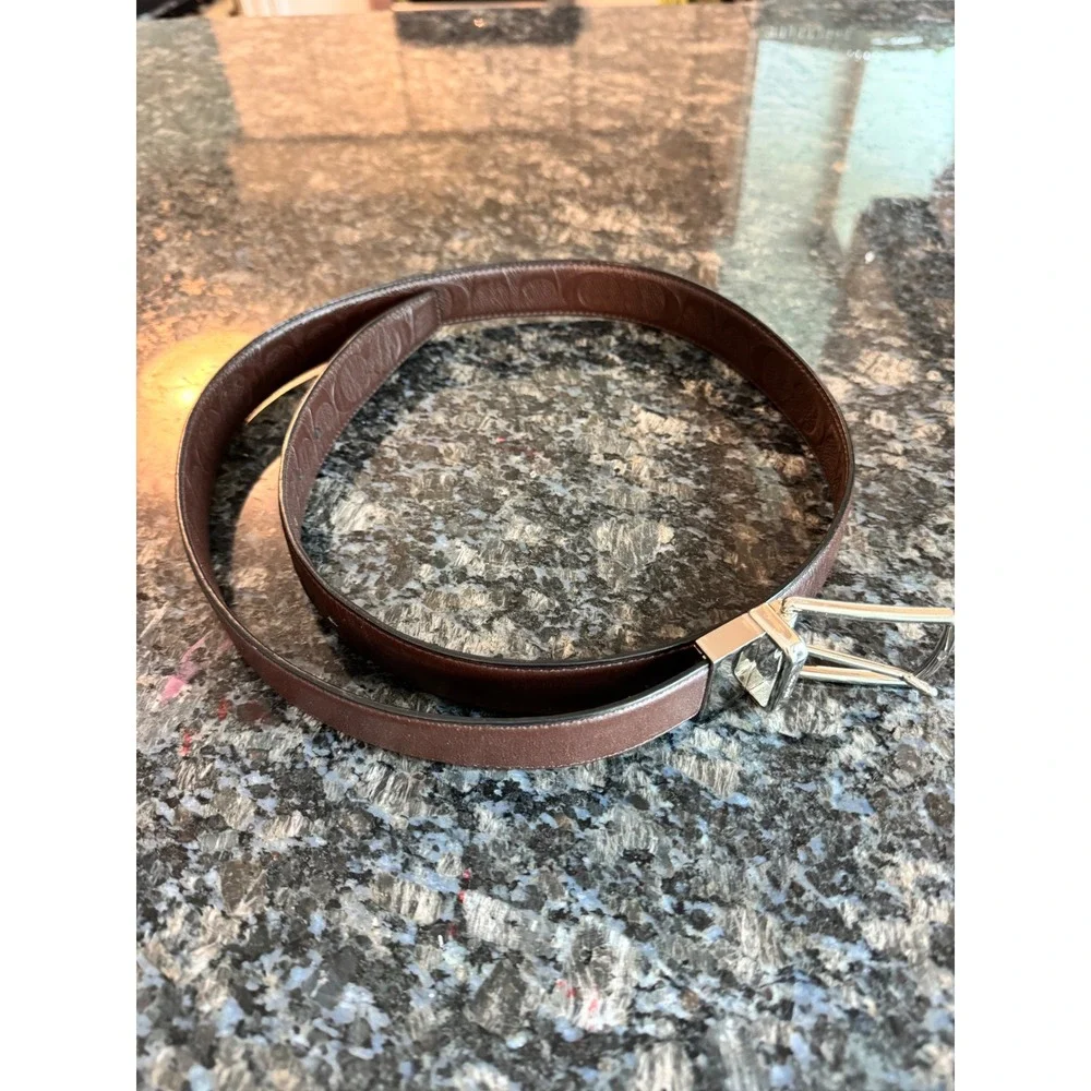 Coach‎ Mens Reversible Leather Belt Brown Signature Debossed Silver Buckle 43in